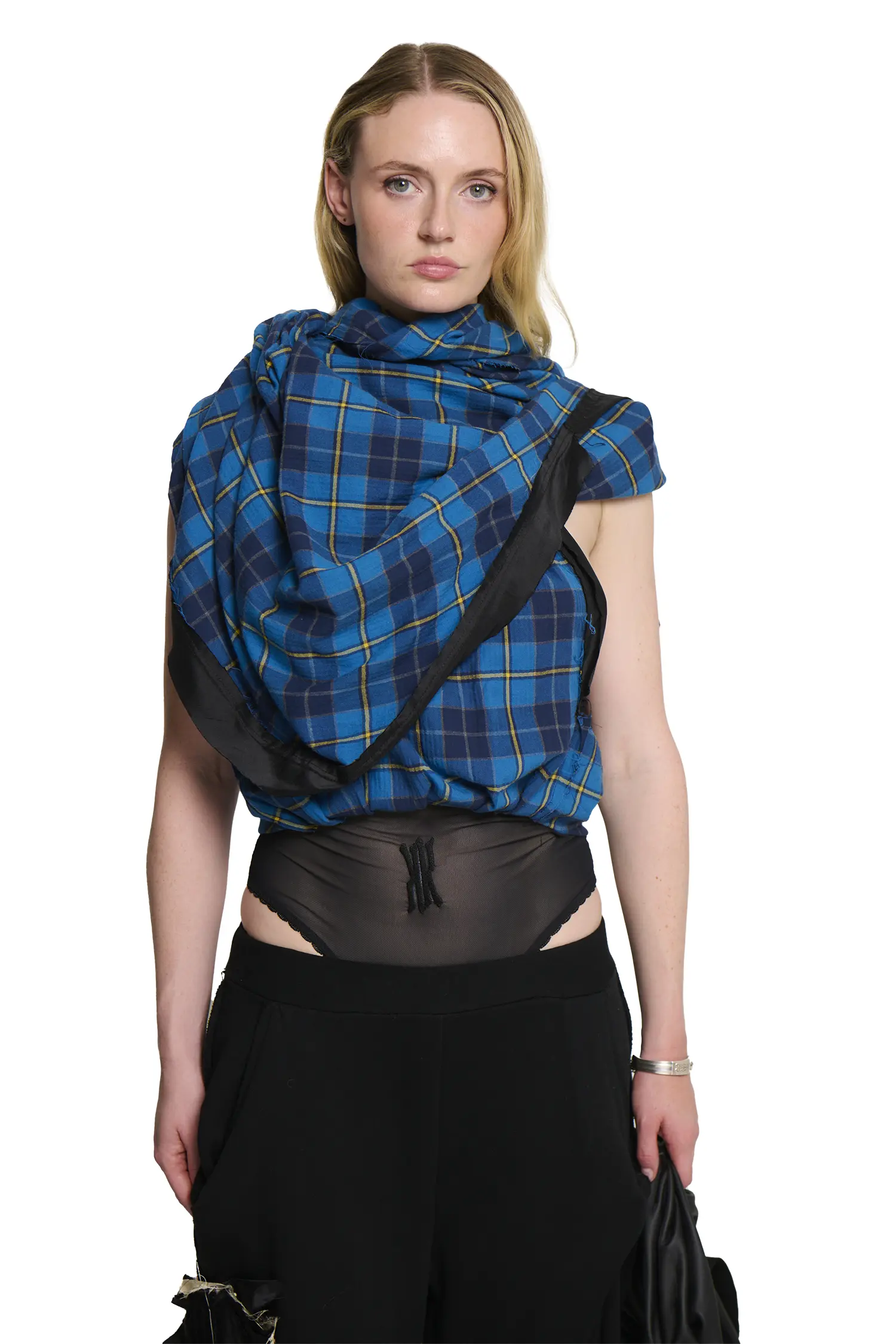 Ava Shawl Wrap - Blue Plaid - Image 3