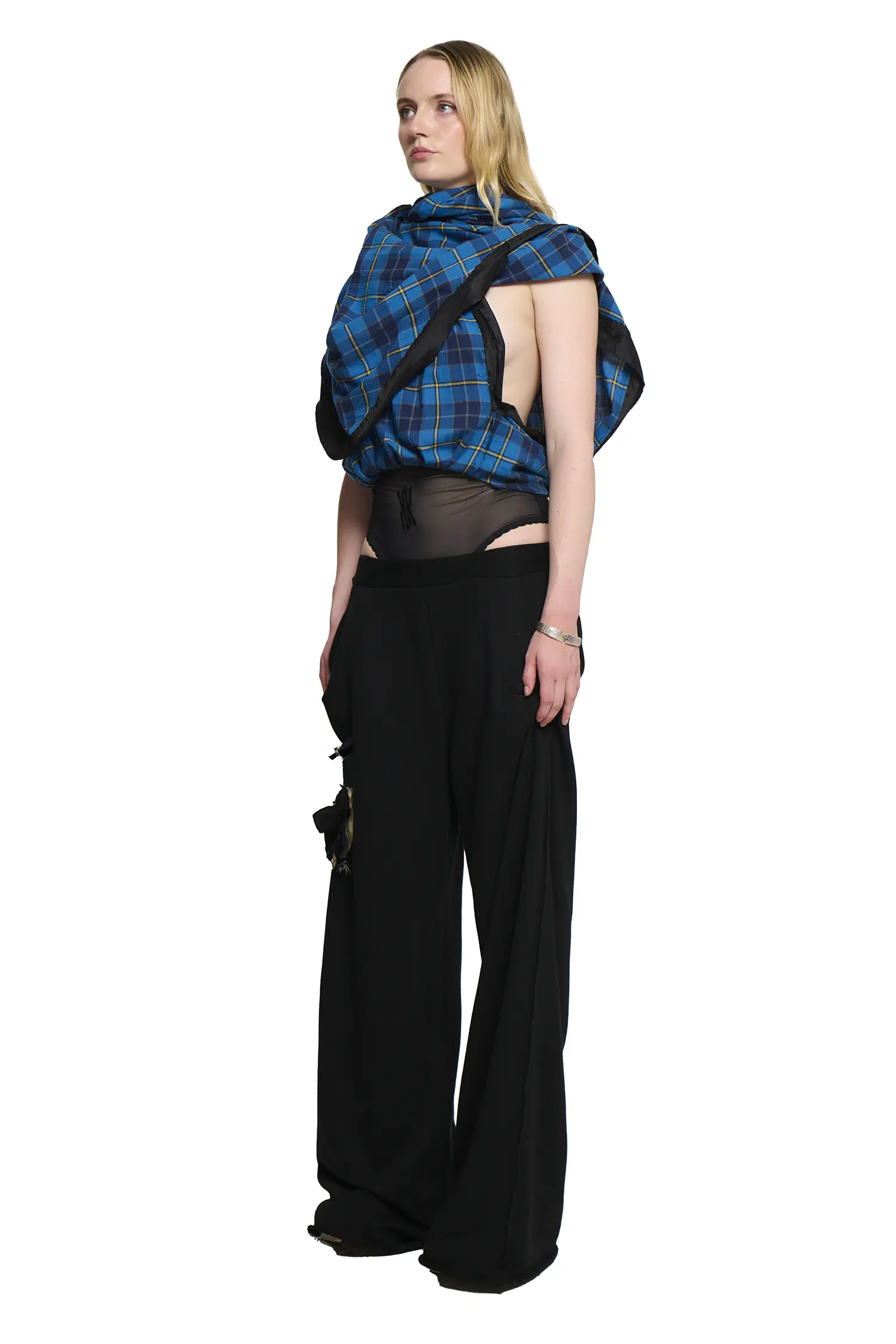 Ava Shawl Wrap - Blue Plaid - Image 4