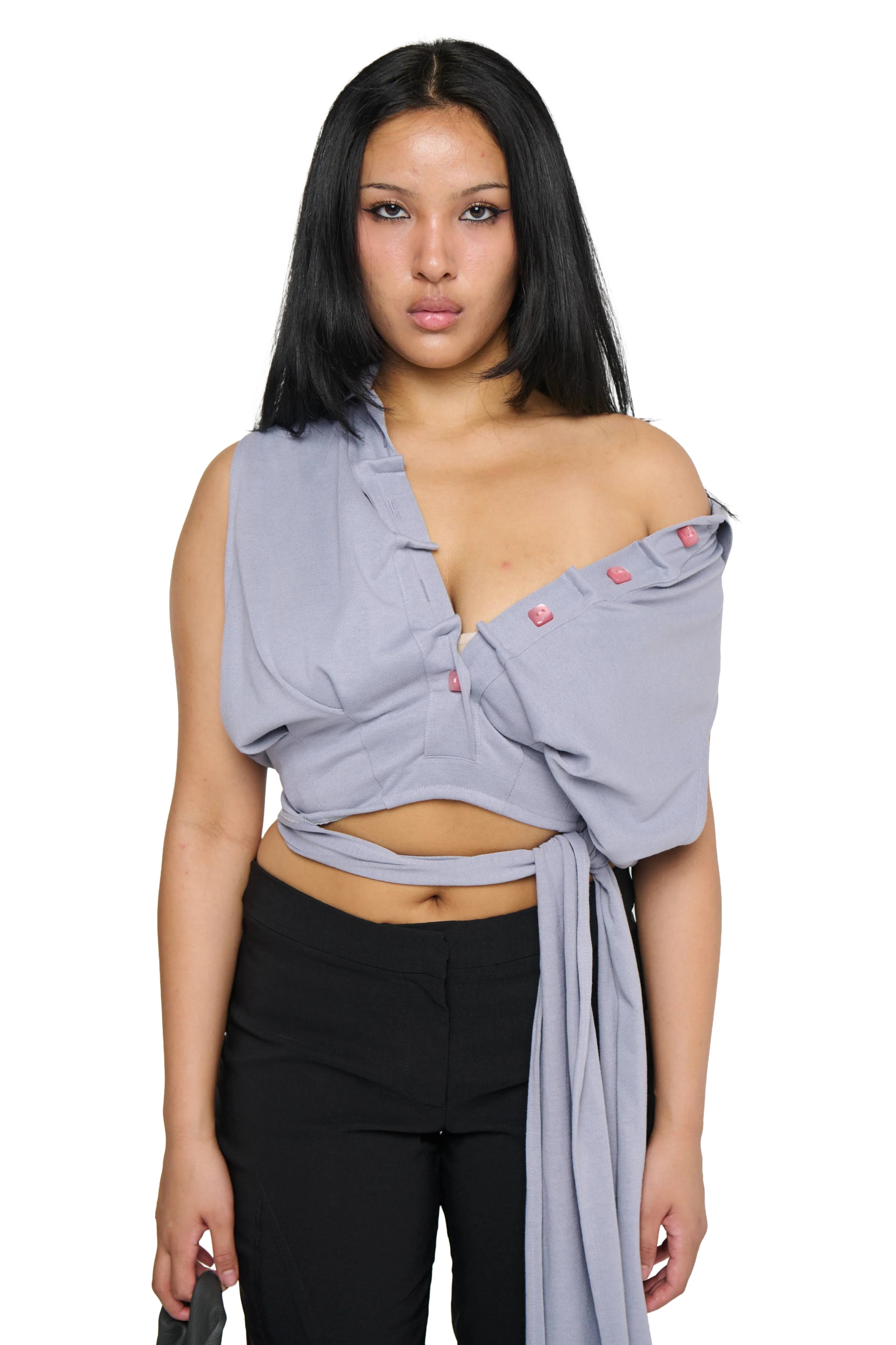 Backless Polo Shirt - Grey - Image 3