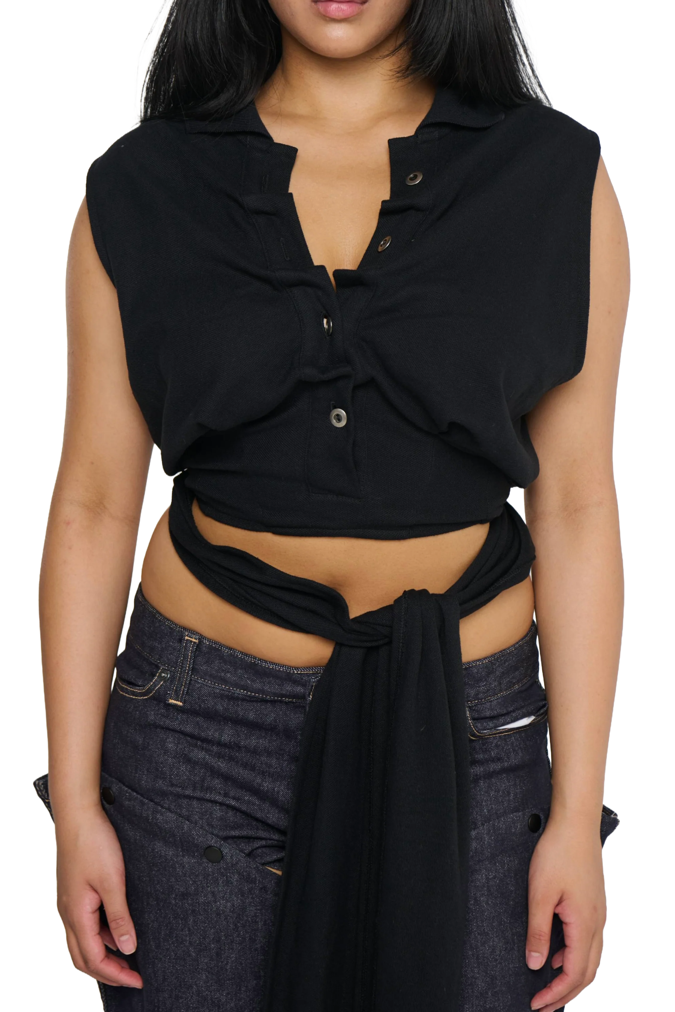 Backless Polo Shirt - Black - Image 4