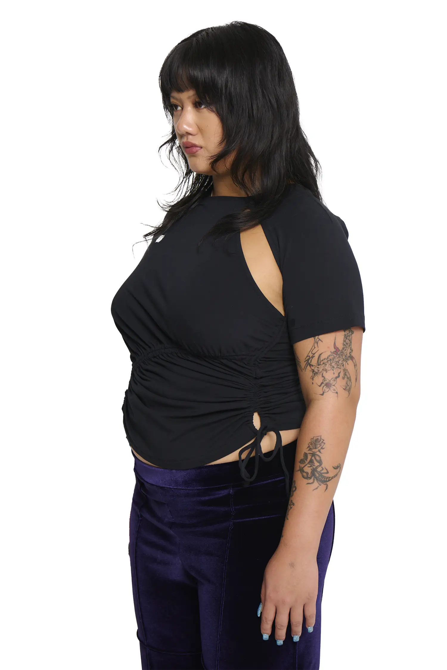 Ruched Short Sleeve - Black - Image 12