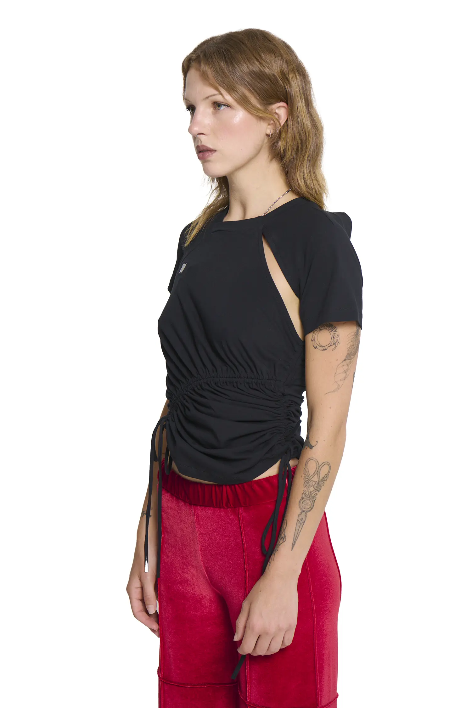 Ruched Short Sleeve - Black - Image 4