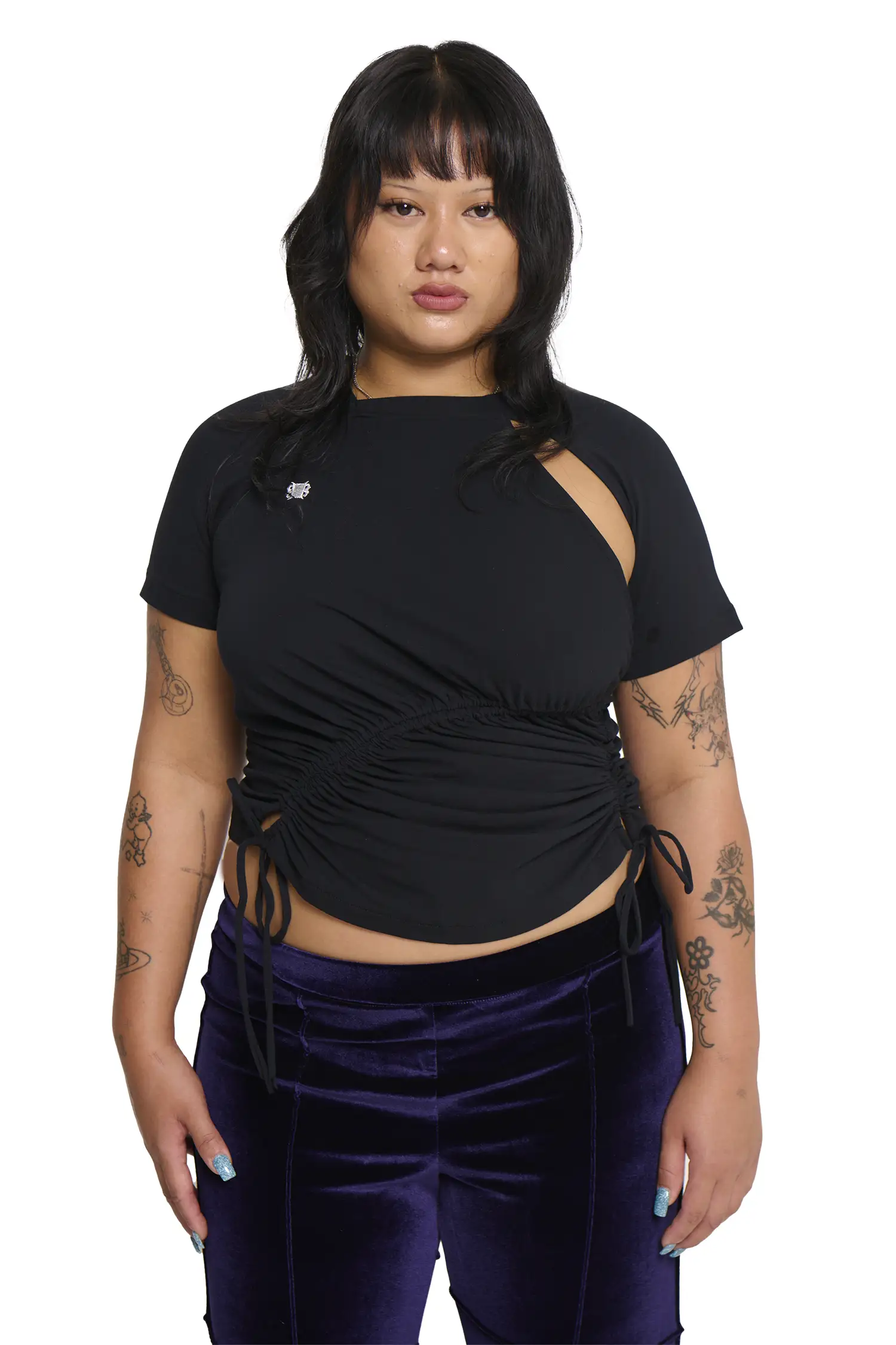 Ruched Short Sleeve - Black - Image 11