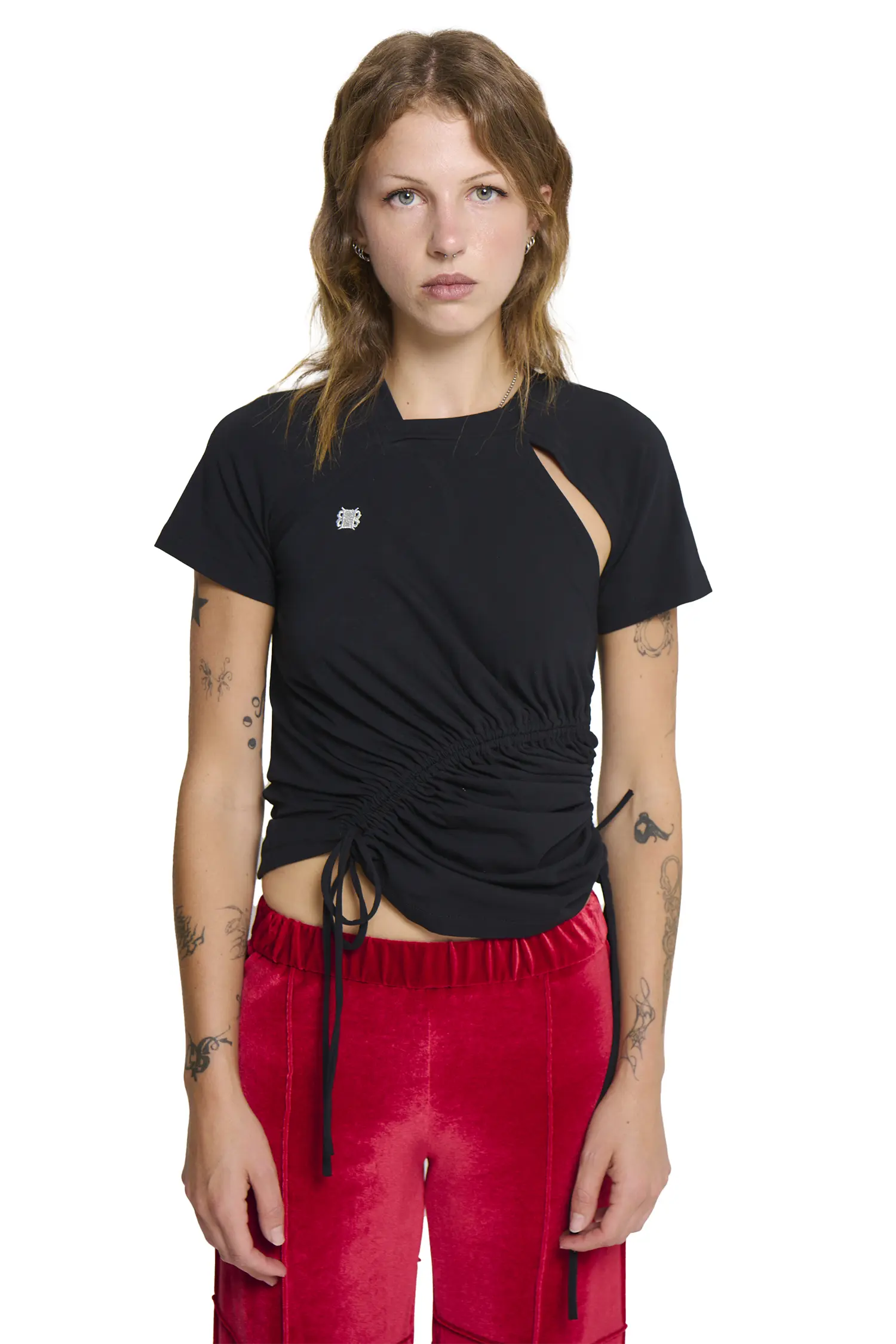 Ruched Short Sleeve - Black - Image 3