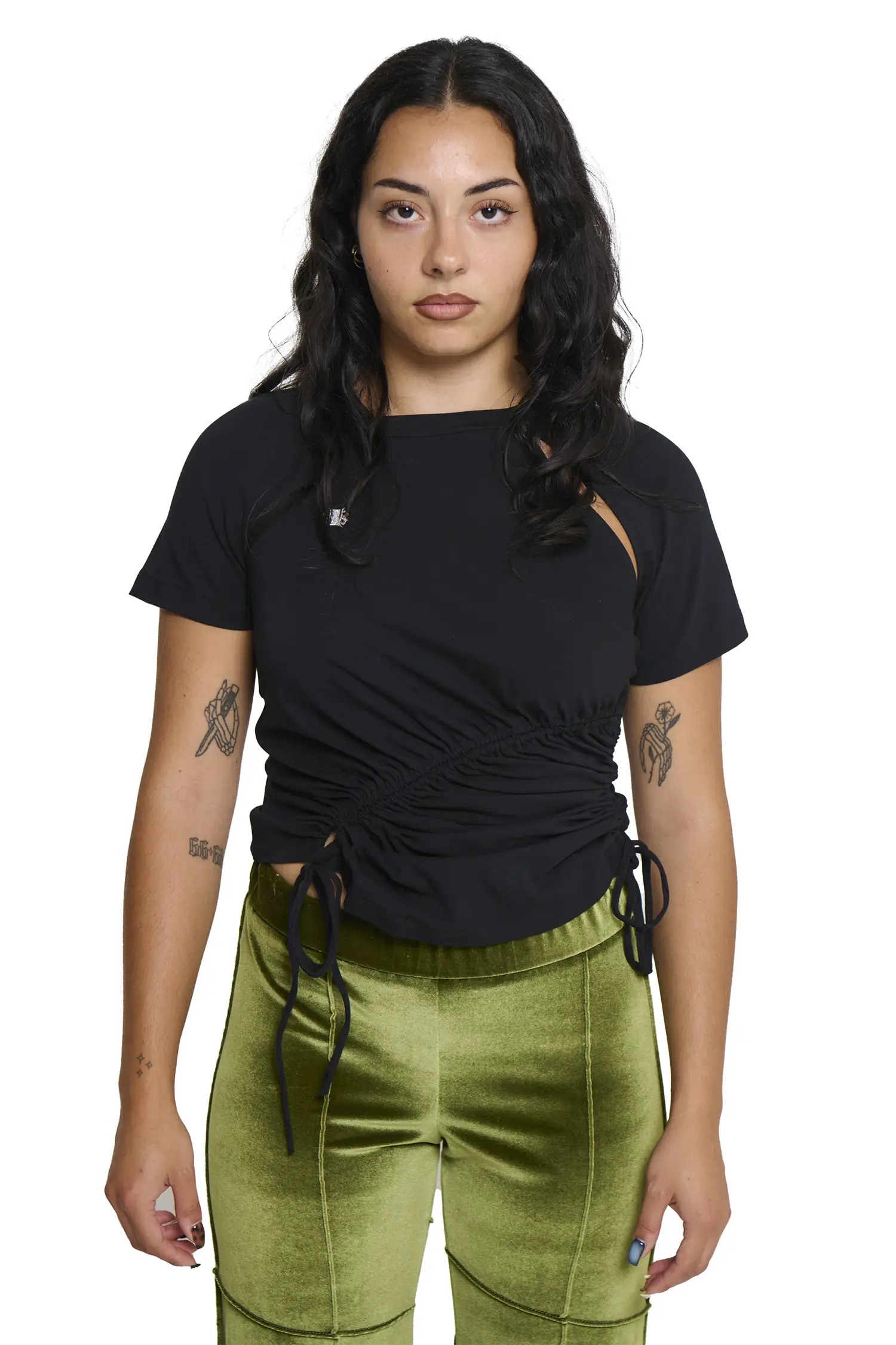 Ruched Short Sleeve - Black - Image 7
